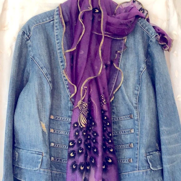 Parisian-style Gold-trim PURPLE Peacock Scarf - Picture 6 of 6